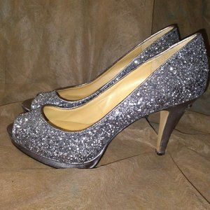 Nine West NWDanee Silver Glitter Pump Heels 9.5